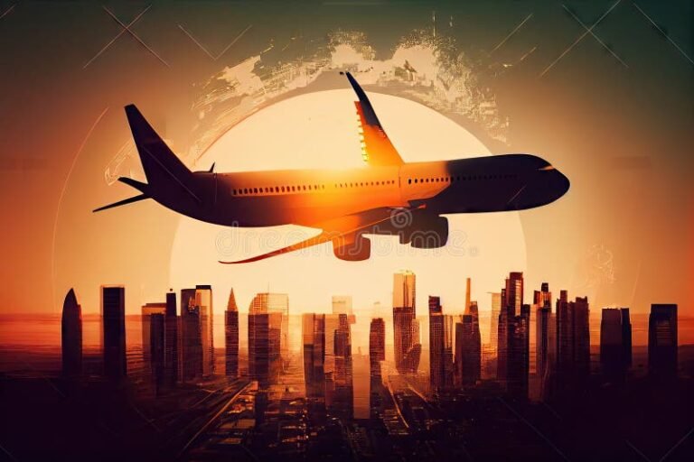 avion despegando sobre un paisaje urbano