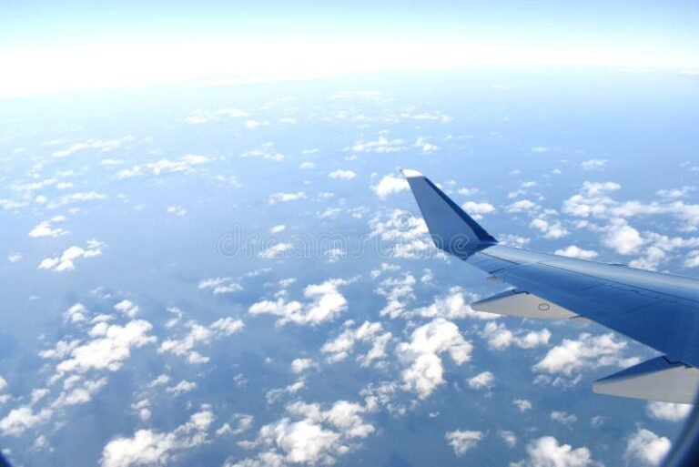 avion volando sobre nubes azules