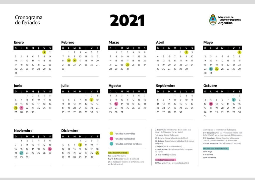 calendario con dias festivos argentinos