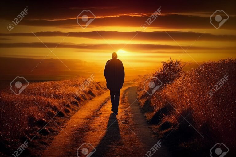 camino solitario en un atardecer