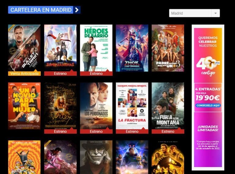 cartelera de cine con peliculas populares