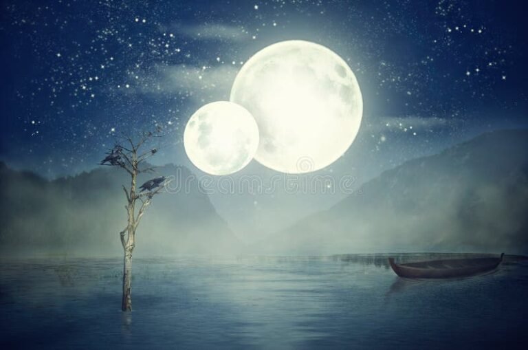 cielo estrellado con dos lunas brillantes