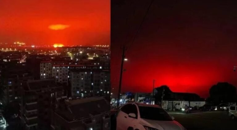 cielo rojo sobre paisajes urbanos de china