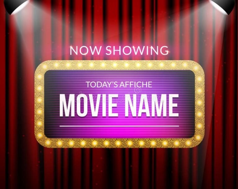 cine con cartelera y luces brillantes