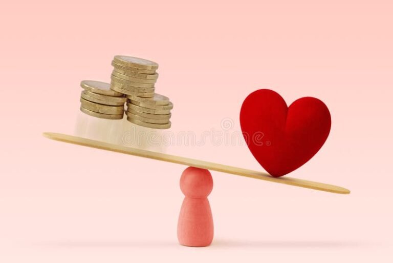 corazones y billetes en equilibrio