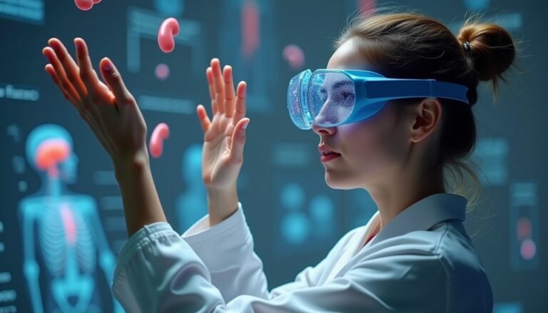 estudiante estudiando anatomia con modelo 3d