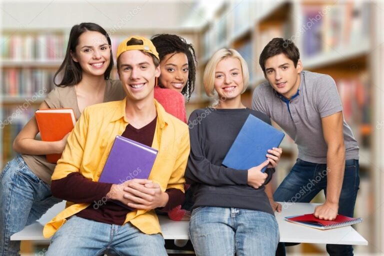 estudiante feliz con libros de idiomas