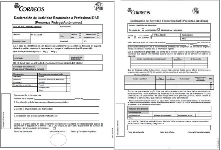 giro postal en un servicio de correo