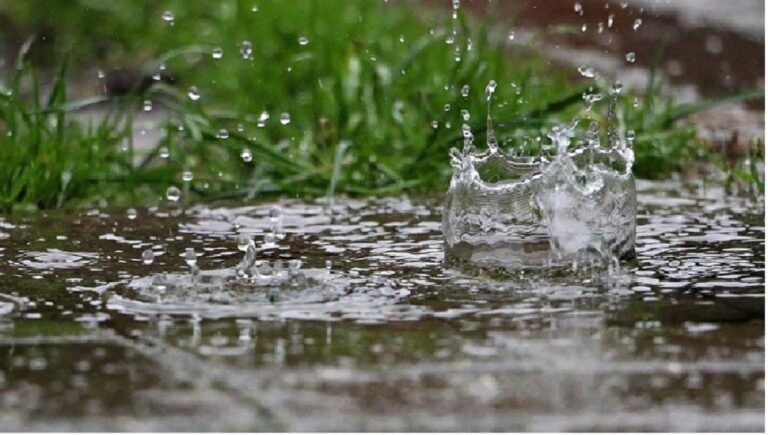 gotas de lluvia sobre tierra humeda