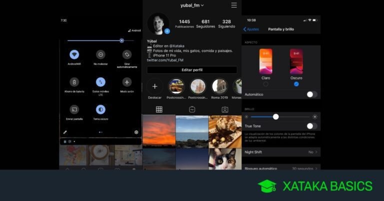 interfaz de instagram con tema oscuro activado