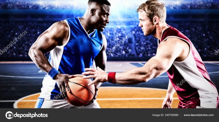 jugadores de baloncesto en accion en cancha 1