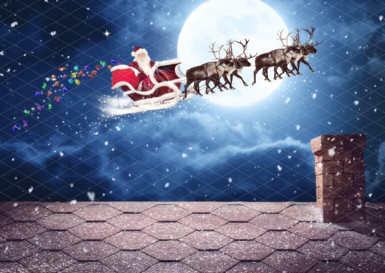 papa noel cayendo de un tejado nevado