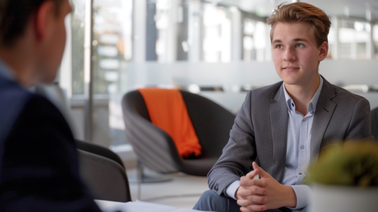 persona reflexionando en una entrevista de trabajo