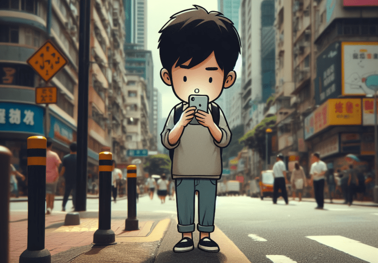 persona revisando su celular en la calle