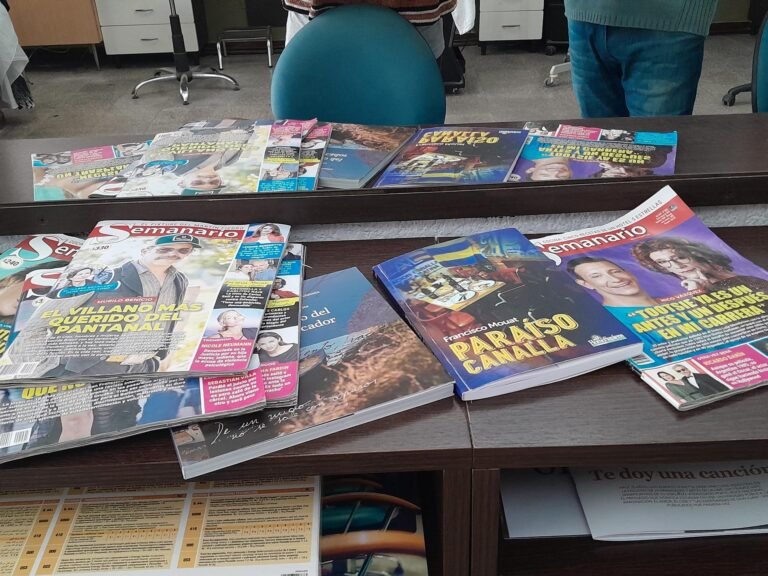 revista paparazzi en un estante colorido