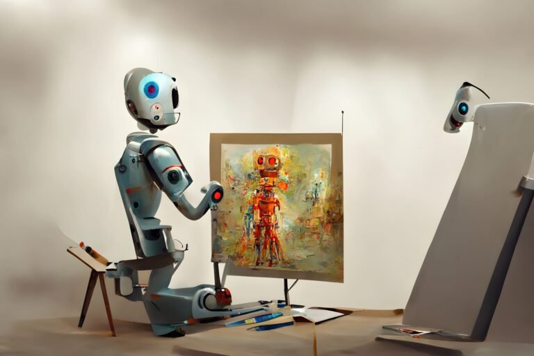 robot creando arte digital con ia