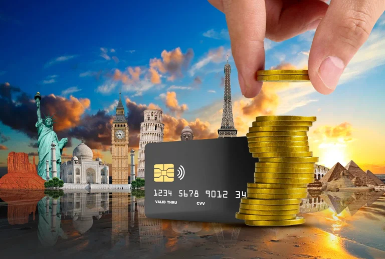 tarjeta de credito en un paisaje internacional