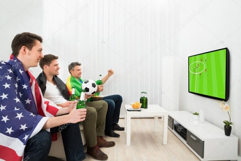 televisor con gente disfrutando un partido