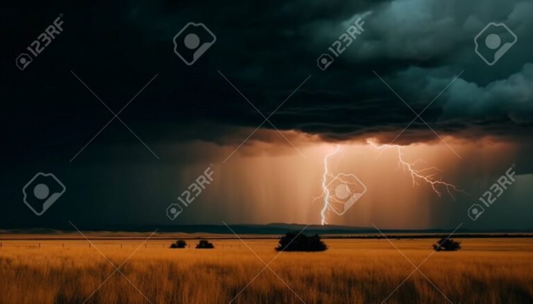 tormenta electrica sobre un paisaje rural