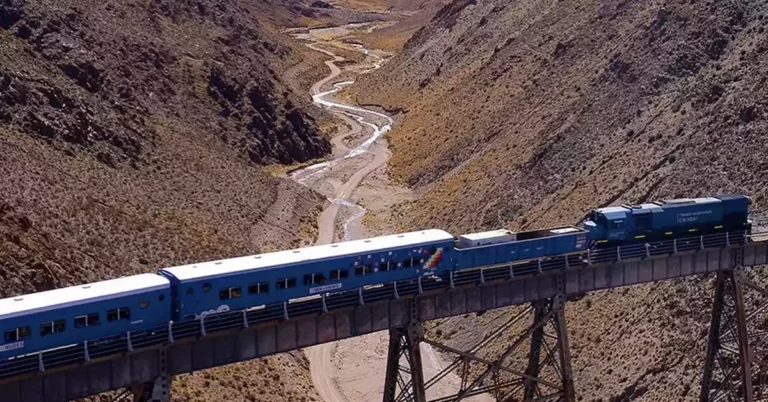 tren argentino atravesando paisajes naturales