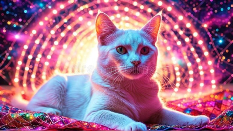 un elegante gato rosa en accion