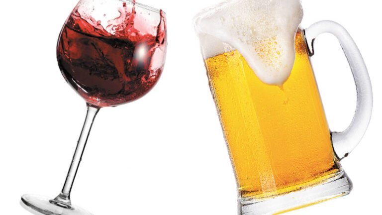 vaso de vino y cerveza juntos