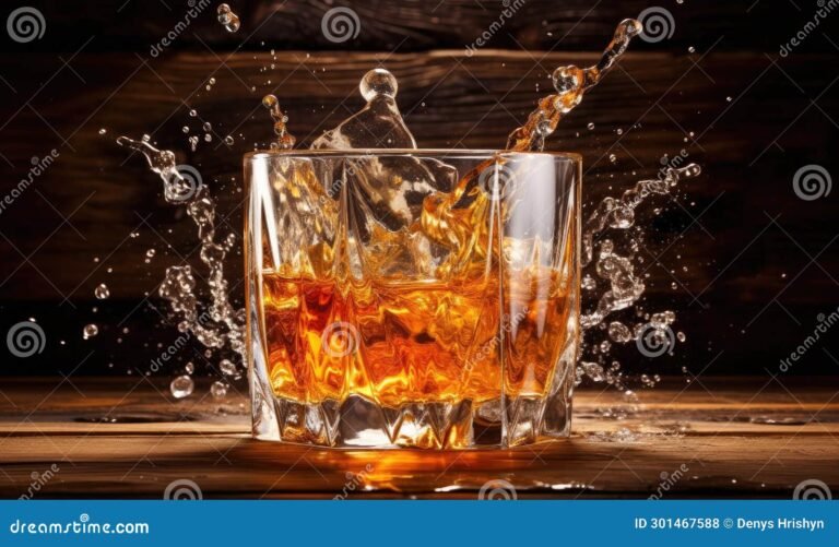 vaso de whisky con hielo y agua