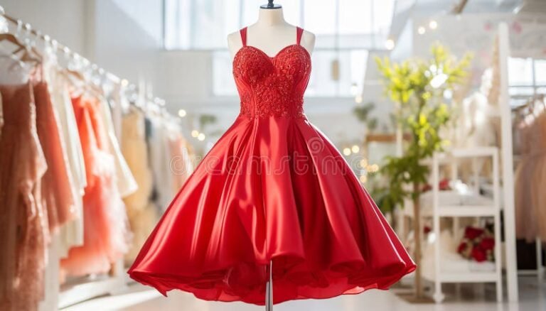 vestido rojo corto sobre un fondo elegante